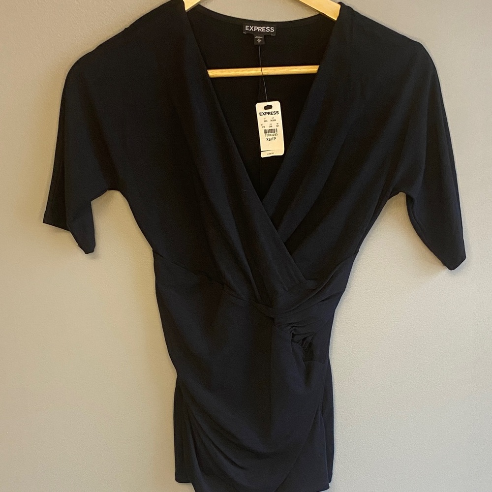 Express Black Draped V-Neck Top (XS) NWT
